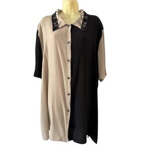 Ivy Rose Vintage Color Block Tunic Blouse Plus Size 26W Embroidered Collar